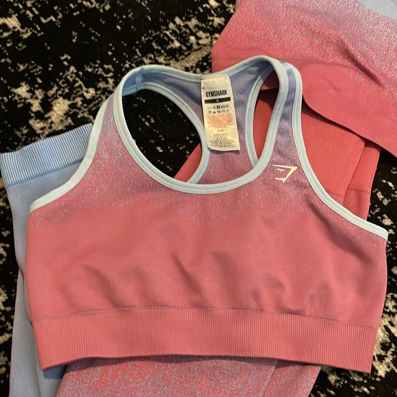 GYMSHARK ADAPT OMBRE SEAMLESS ROSE PINK/ LIGHT BLUE THREE PIECE WORKOUT SET XS/S - Picture 4 of 10